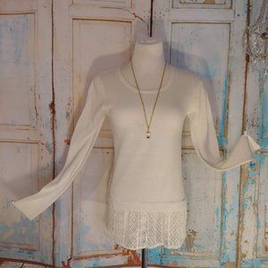 Derek Heart long sleeve crew neck sweater lace side & bottom/size S/cream